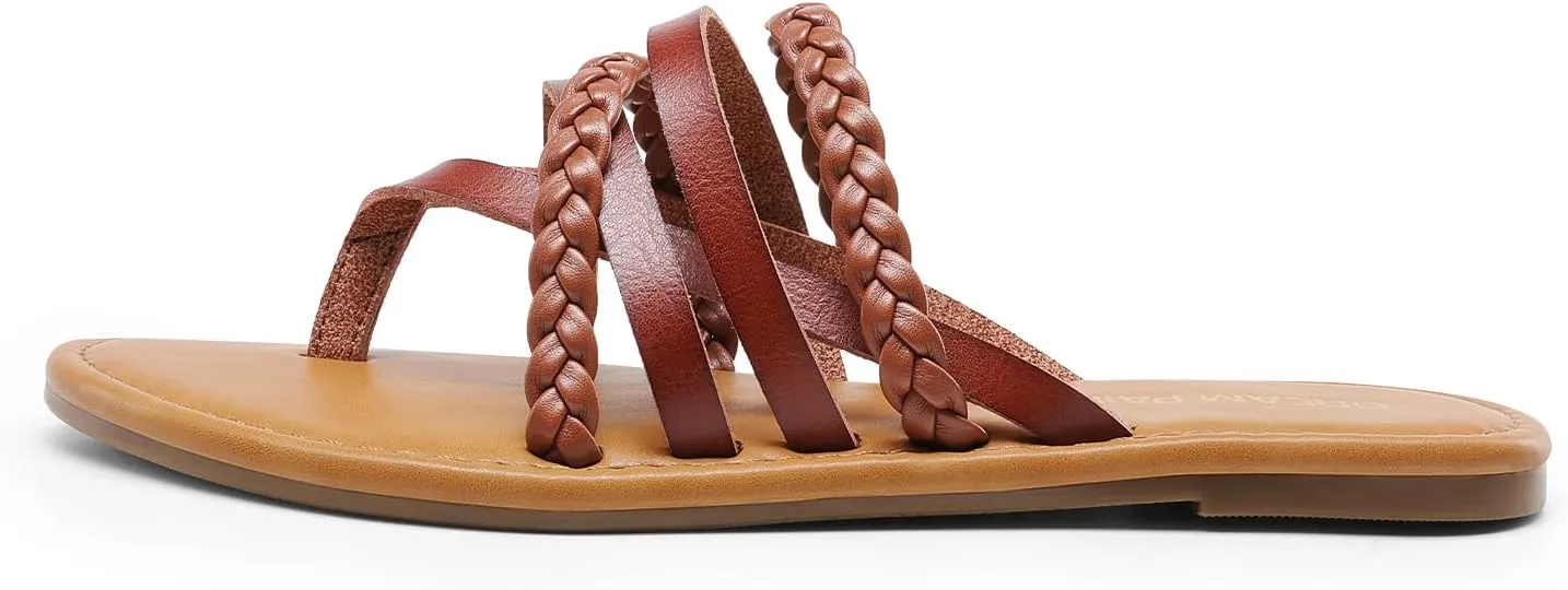 DREAM PAIRS Women's Flip Flops Round Toe Multi Strap lightweight Summer Beach Flat Casual Thong Sandals