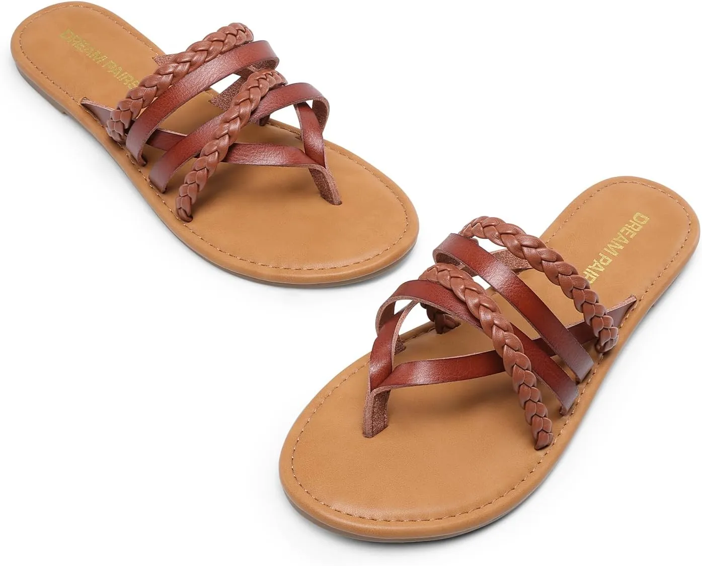 DREAM PAIRS Women's Flip Flops Round Toe Multi Strap lightweight Summer Beach Flat Casual Thong Sandals