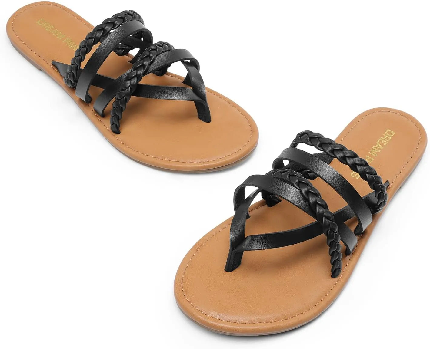 DREAM PAIRS Women's Flip Flops Round Toe Multi Strap lightweight Summer Beach Flat Casual Thong Sandals