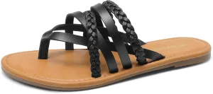 DREAM PAIRS Women's Flip Flops Round Toe Multi Strap lightweight Summer Beach Flat Casual Thong Sandals