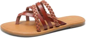 DREAM PAIRS Women's Flip Flops Round Toe Multi Strap lightweight Summer Beach Flat Casual Thong Sandals