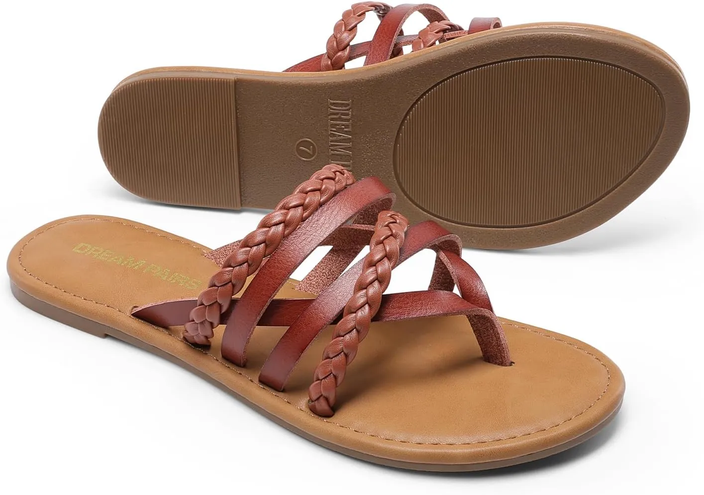 DREAM PAIRS Women's Flip Flops Round Toe Multi Strap lightweight Summer Beach Flat Casual Thong Sandals