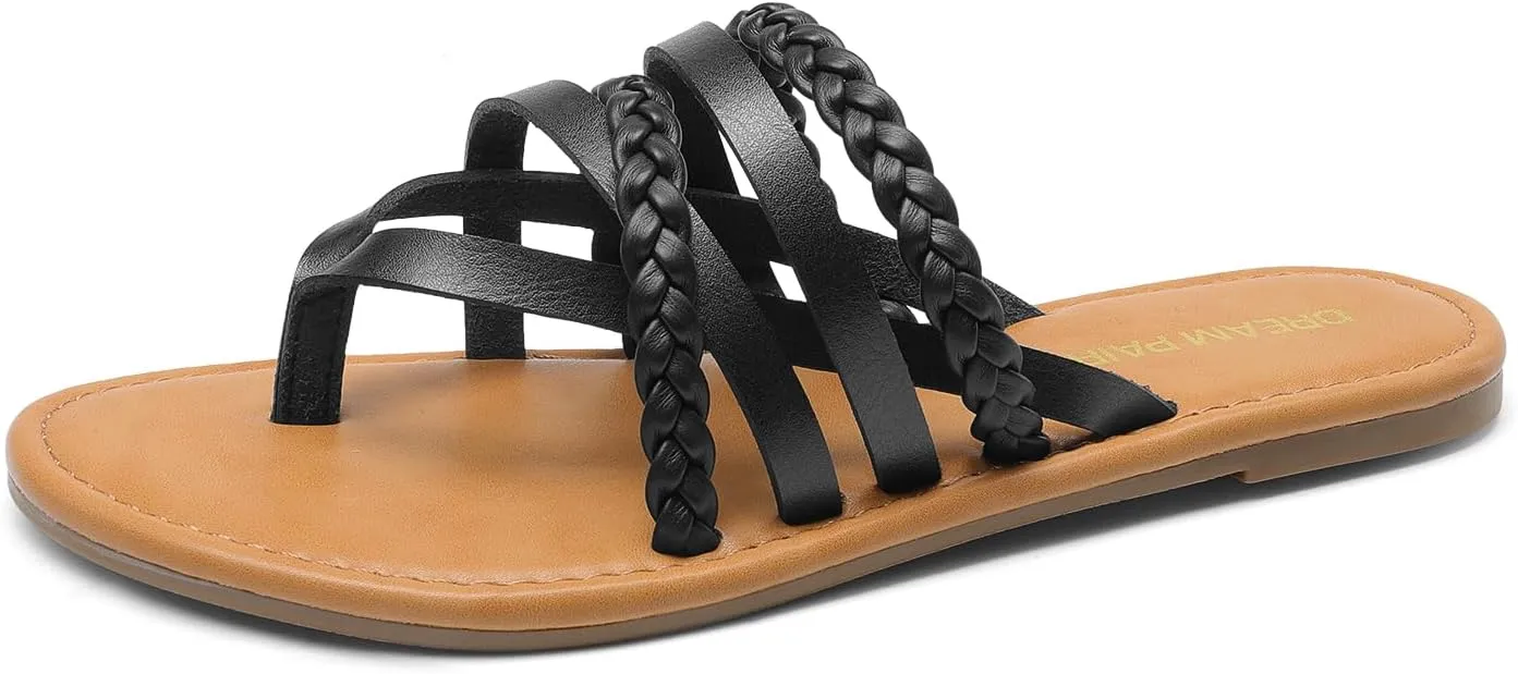 DREAM PAIRS Women's Flip Flops Round Toe Multi Strap lightweight Summer Beach Flat Casual Thong Sandals