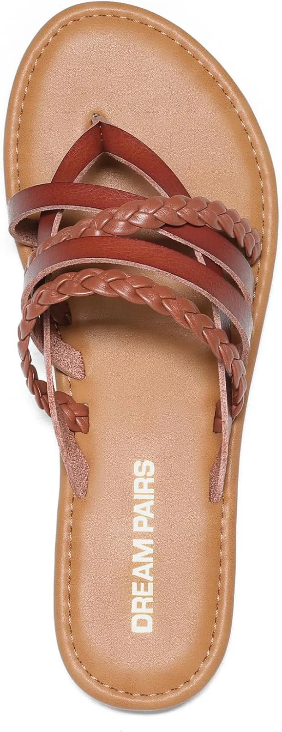 DREAM PAIRS Women's Flip Flops Round Toe Multi Strap lightweight Summer Beach Flat Casual Thong Sandals