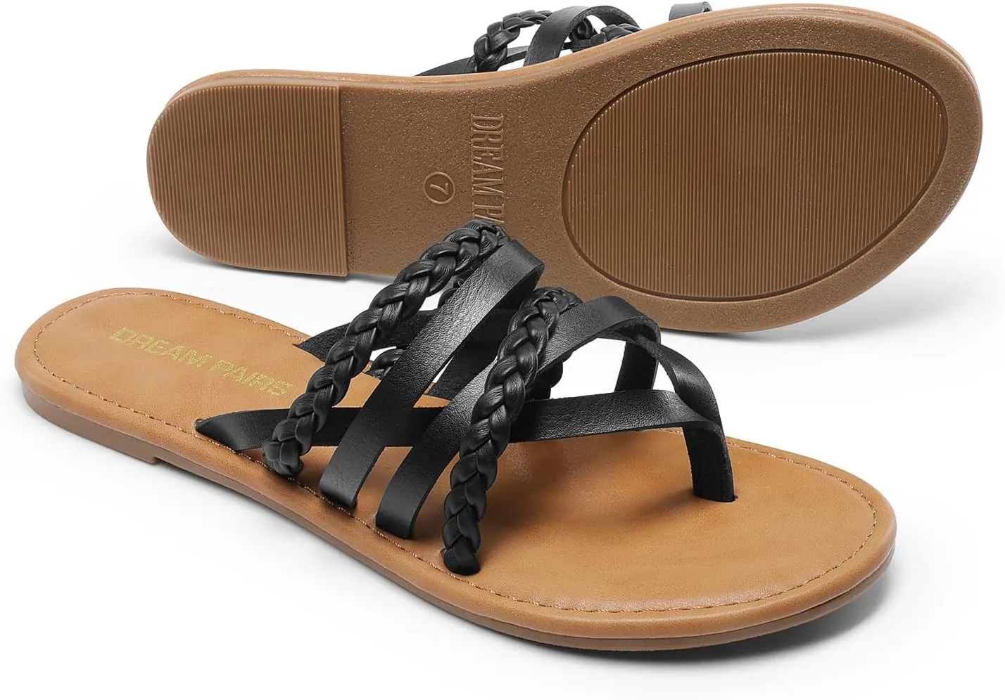 DREAM PAIRS Women's Flip Flops Round Toe Multi Strap lightweight Summer Beach Flat Casual Thong Sandals