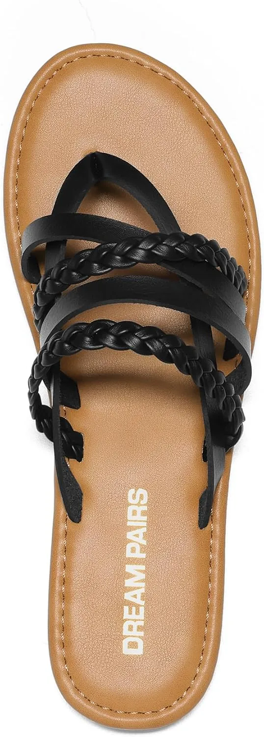 DREAM PAIRS Women's Flip Flops Round Toe Multi Strap lightweight Summer Beach Flat Casual Thong Sandals