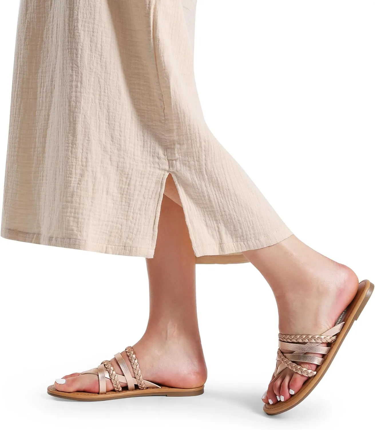 DREAM PAIRS Women's Flip Flops Round Toe Multi Strap lightweight Summer Beach Flat Casual Thong Sandals