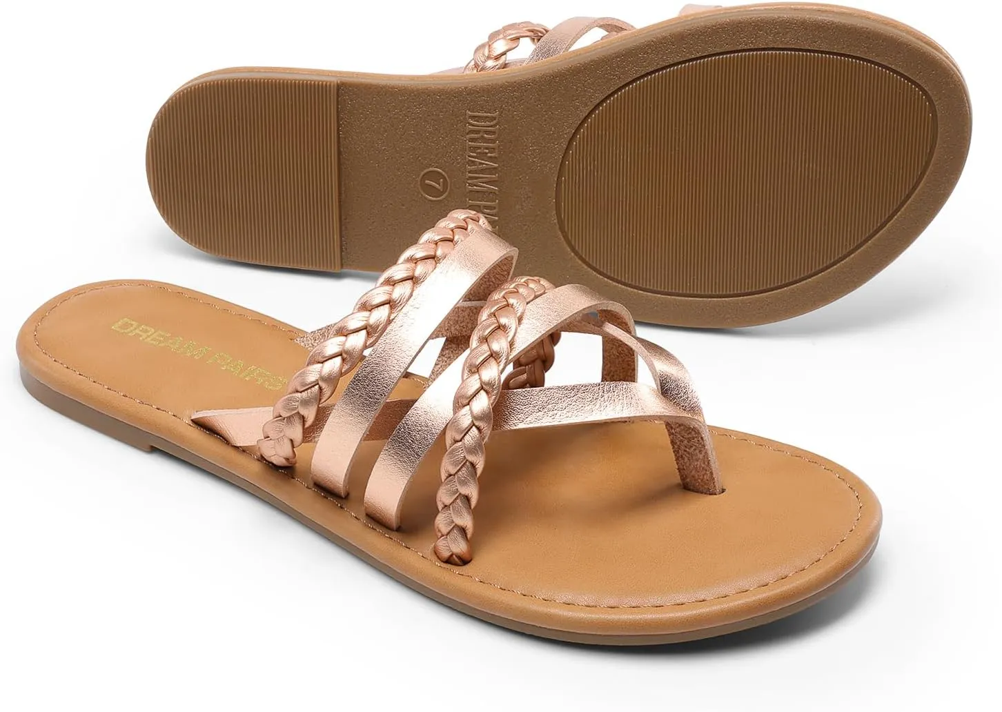DREAM PAIRS Women's Flip Flops Round Toe Multi Strap lightweight Summer Beach Flat Casual Thong Sandals