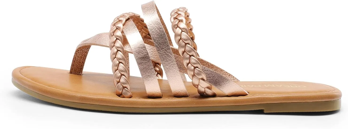 DREAM PAIRS Women's Flip Flops Round Toe Multi Strap lightweight Summer Beach Flat Casual Thong Sandals