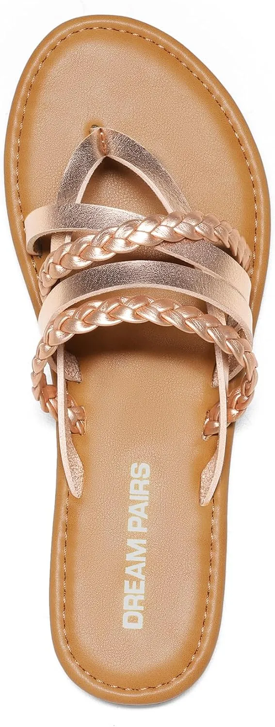 DREAM PAIRS Women's Flip Flops Round Toe Multi Strap lightweight Summer Beach Flat Casual Thong Sandals
