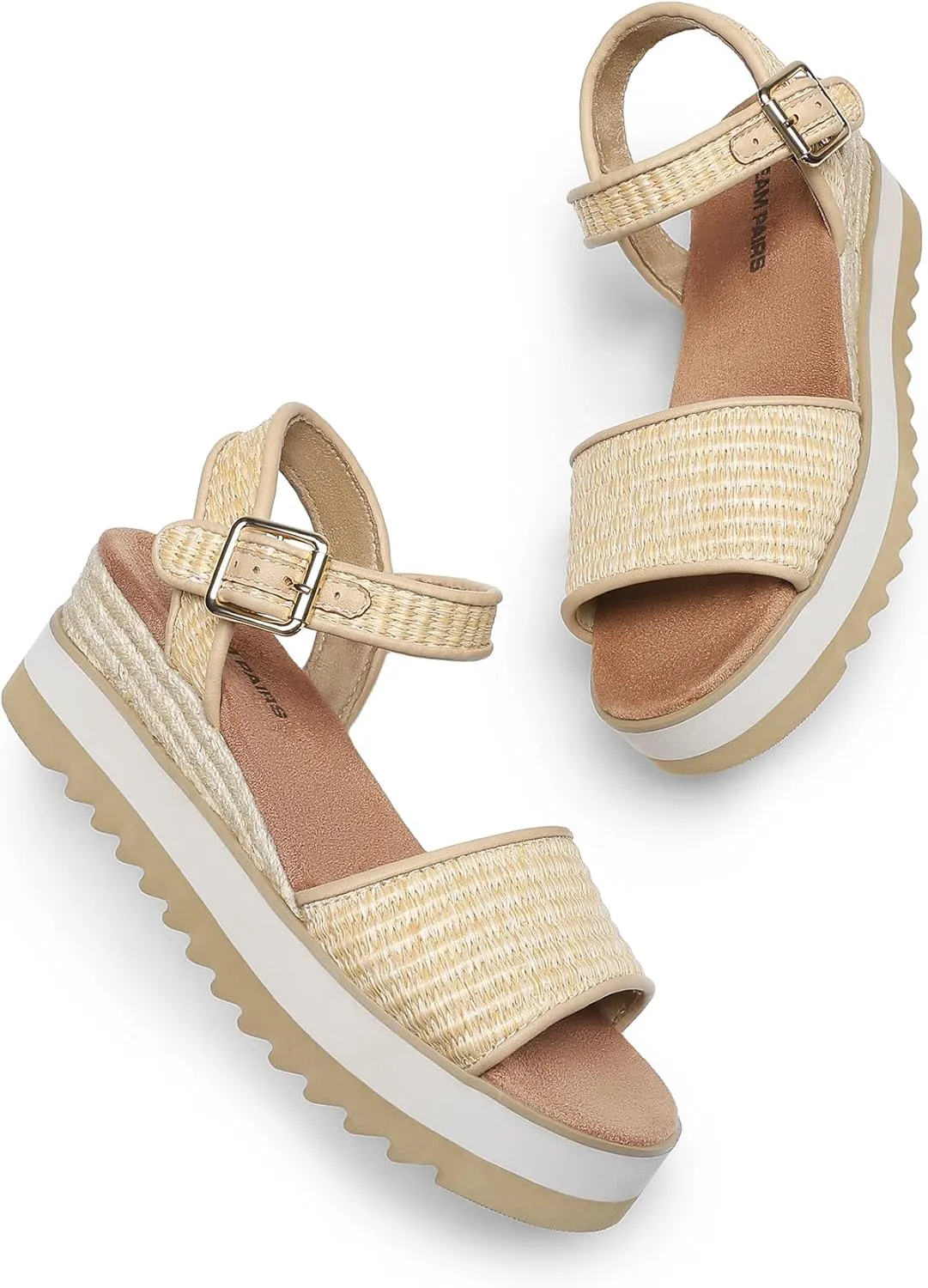 DREAM PAIRS Women's Open Toe Buckle Ankle Strap Espadrille Platform Wedge Sandals