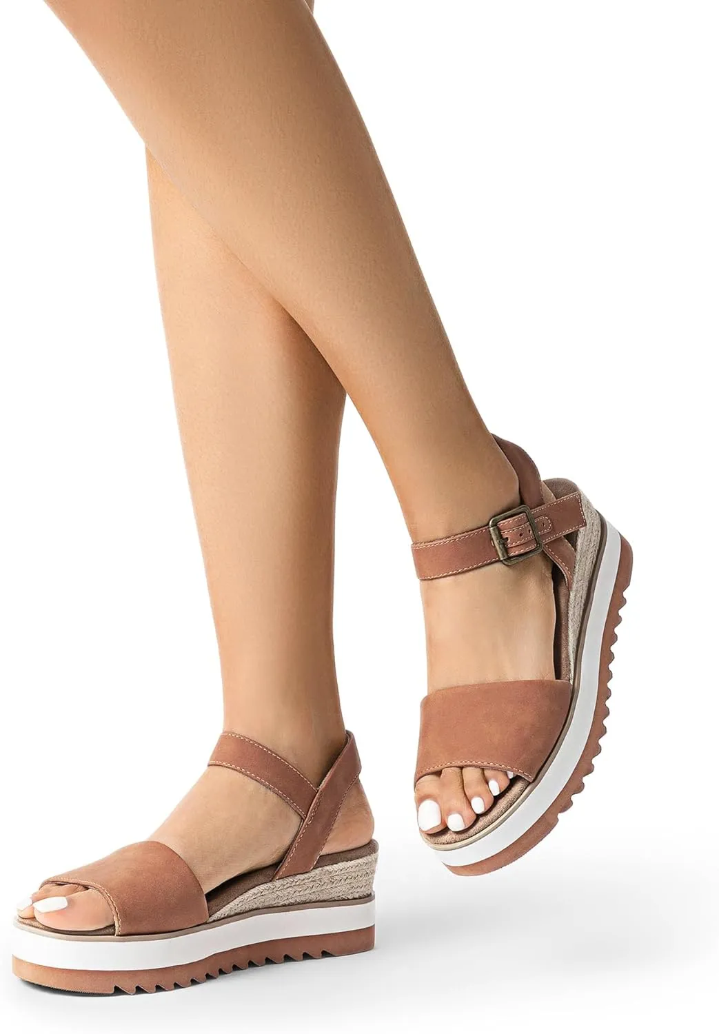 DREAM PAIRS Women's Open Toe Buckle Ankle Strap Espadrille Platform Wedge Sandals