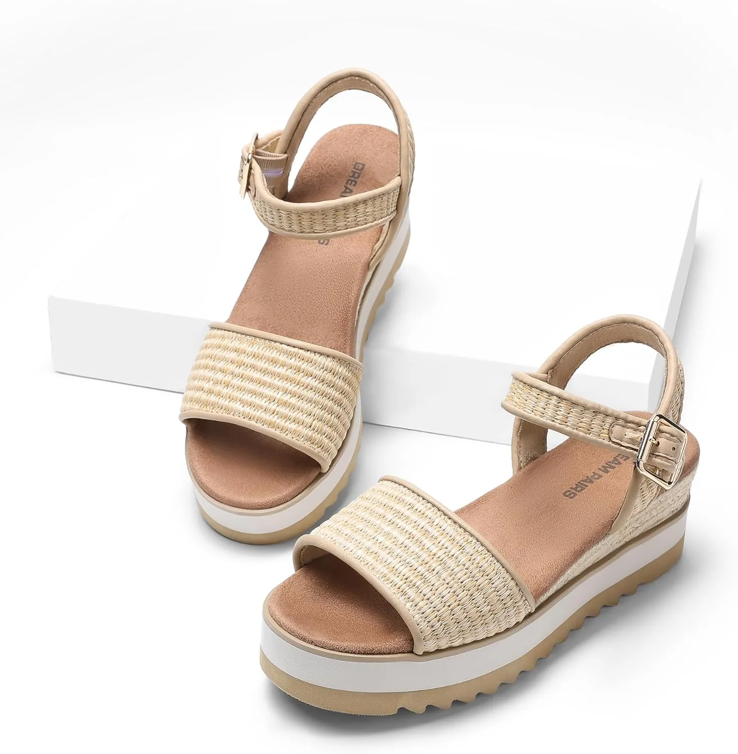 DREAM PAIRS Women's Open Toe Buckle Ankle Strap Espadrille Platform Wedge Sandals