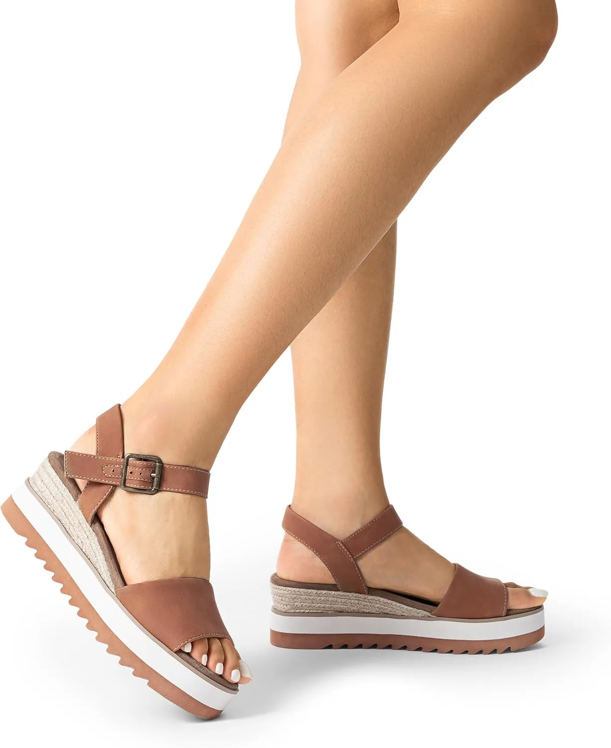 DREAM PAIRS Women's Open Toe Buckle Ankle Strap Espadrille Platform Wedge Sandals