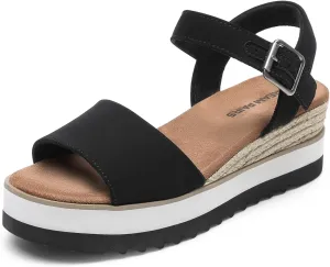 DREAM PAIRS Women's Open Toe Buckle Ankle Strap Espadrille Platform Wedge Sandals