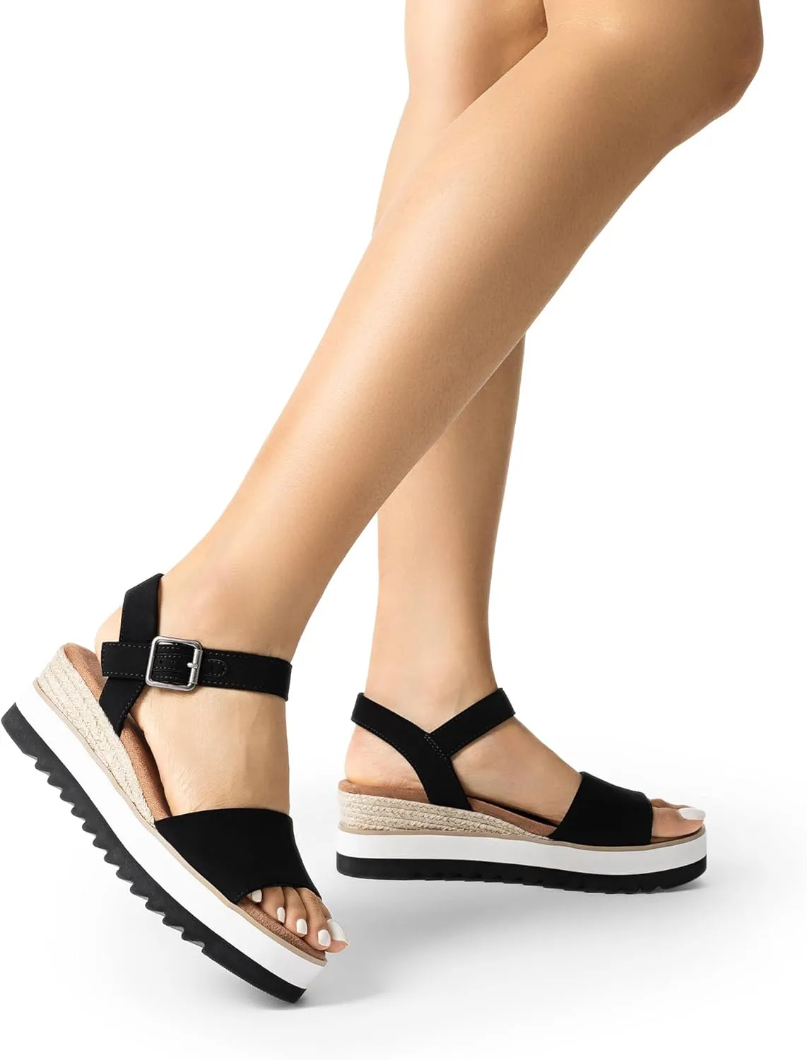 DREAM PAIRS Women's Open Toe Buckle Ankle Strap Espadrille Platform Wedge Sandals