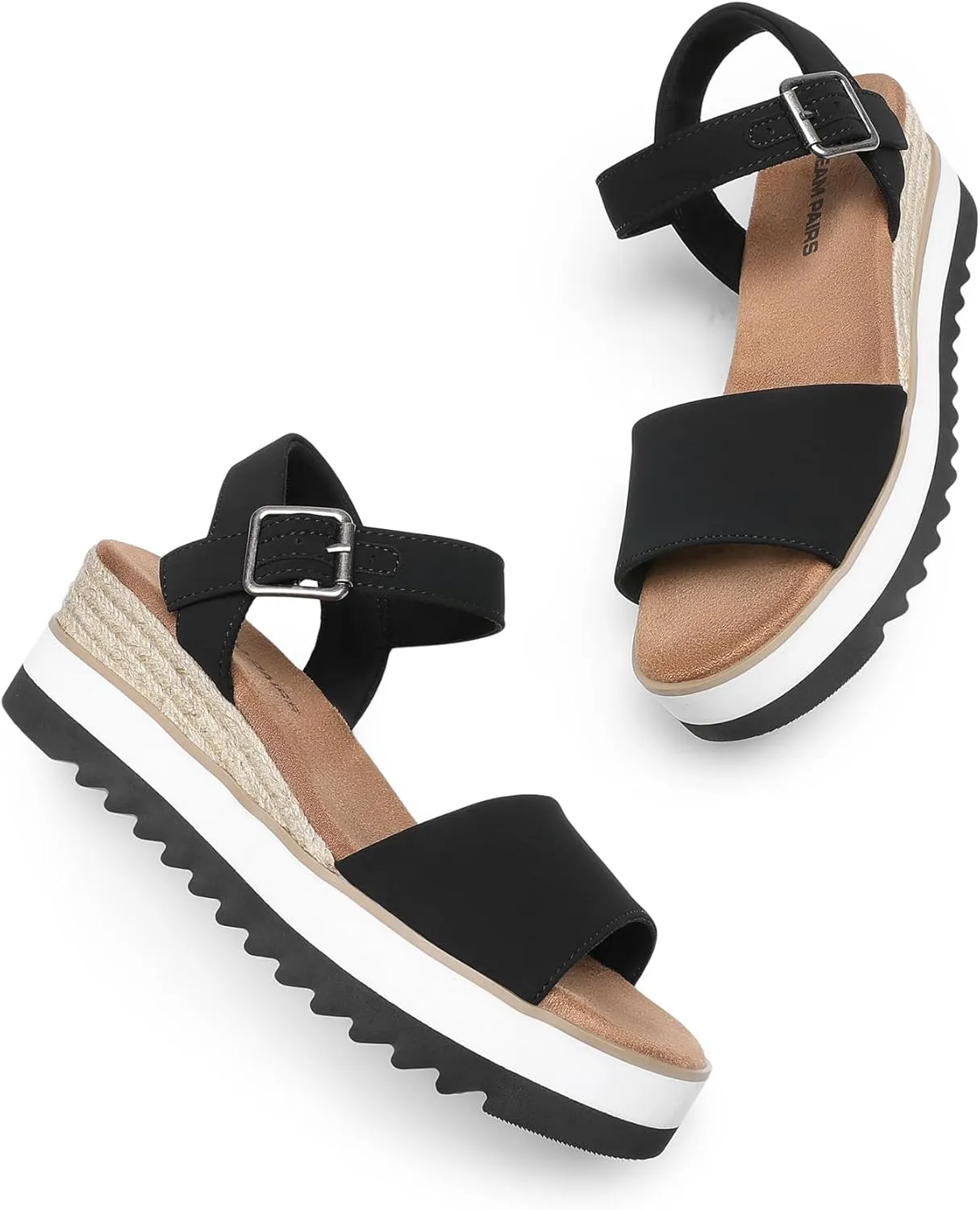 DREAM PAIRS Women's Open Toe Buckle Ankle Strap Espadrille Platform Wedge Sandals