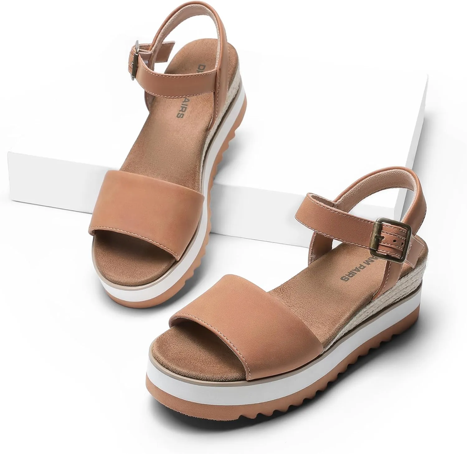 DREAM PAIRS Women's Open Toe Buckle Ankle Strap Espadrille Platform Wedge Sandals