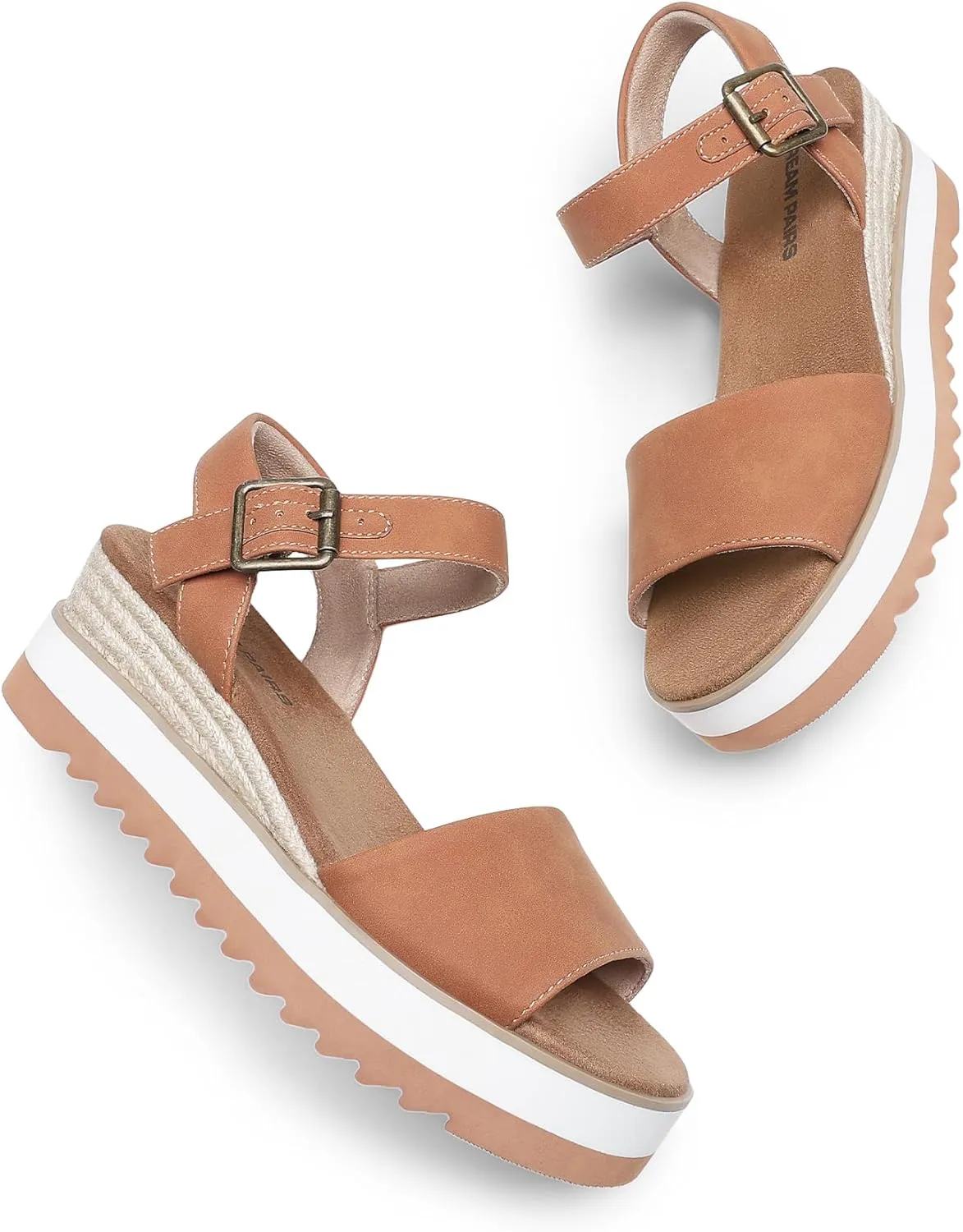DREAM PAIRS Women's Open Toe Buckle Ankle Strap Espadrille Platform Wedge Sandals