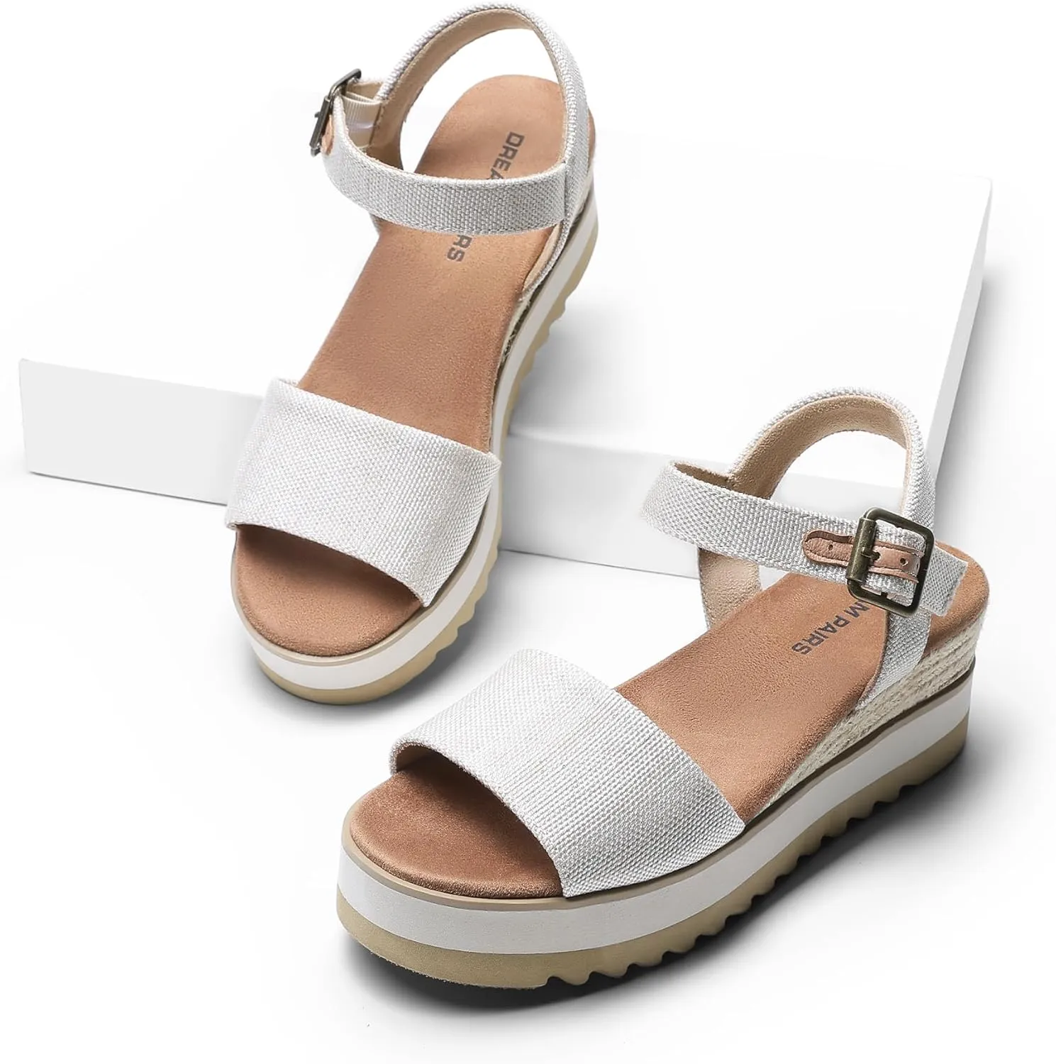 DREAM PAIRS Women's Open Toe Buckle Ankle Strap Espadrille Platform Wedge Sandals