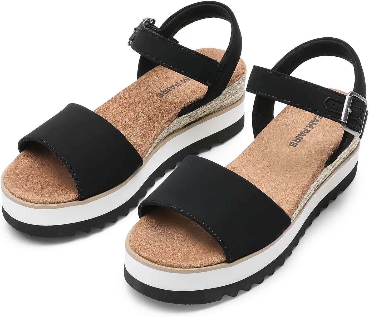 DREAM PAIRS Women's Open Toe Buckle Ankle Strap Espadrille Platform Wedge Sandals