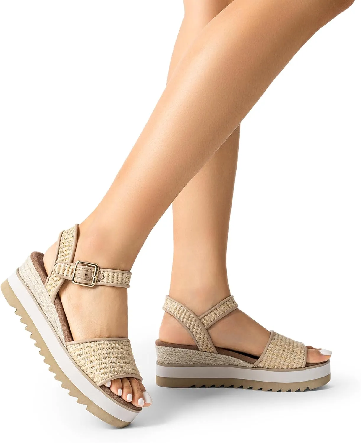 DREAM PAIRS Women's Open Toe Buckle Ankle Strap Espadrille Platform Wedge Sandals