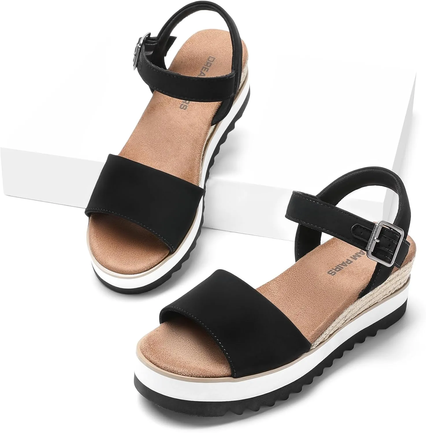 DREAM PAIRS Women's Open Toe Buckle Ankle Strap Espadrille Platform Wedge Sandals