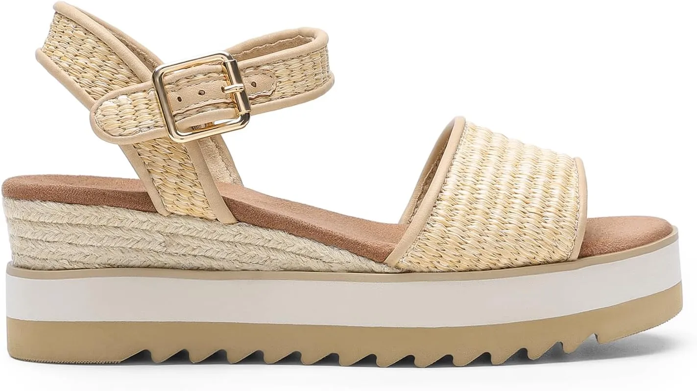 DREAM PAIRS Women's Open Toe Buckle Ankle Strap Espadrille Platform Wedge Sandals