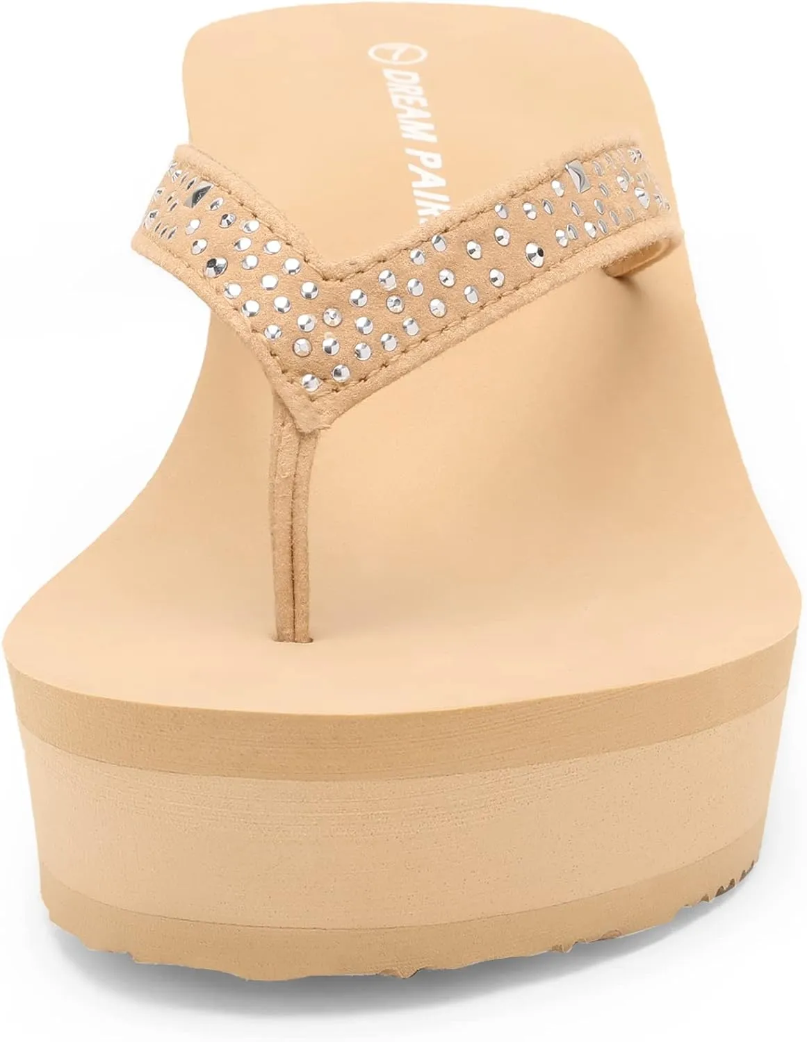 DREAM PAIRS Women's Platform Flip Flop Rhinestones Arch Support Comfortable Soft Cushion Wedge Flip Flops Summer Thong Sandals