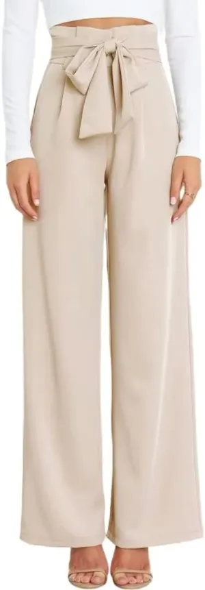 Dress Pants Women,Wide Leg Pants for Women,Smocked Waist Pants with Belt,Loose Straight Leg Flatting Pants