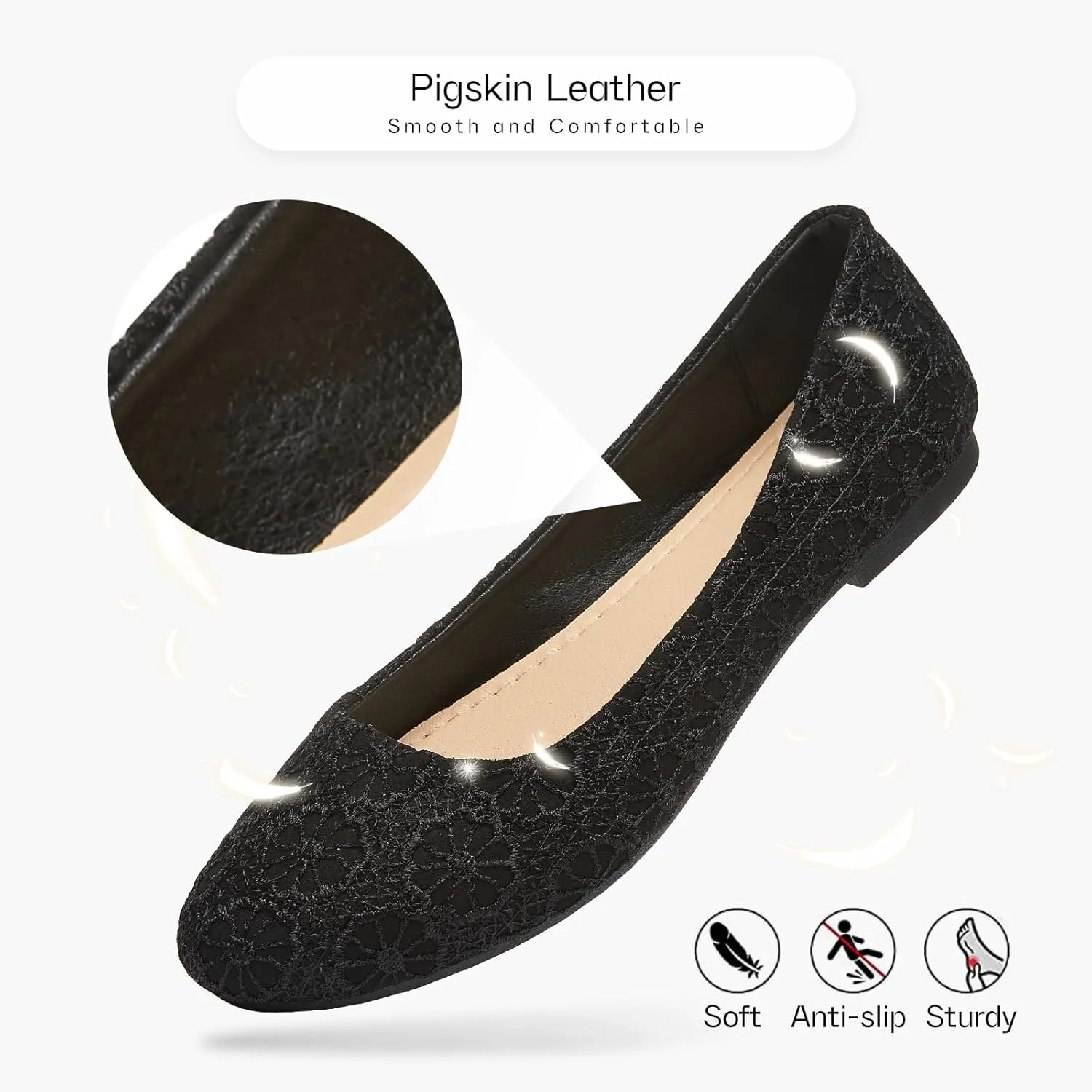 Dress Shoes for Women Round Toe Flats Shoes Lace Ballet Flats Dressy Comfortable Foldable Flats Low Heel