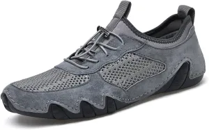 Driving Shoes for Men Breathable Mesh Men's Casual Shoes Slip On Fashion Comfortable Handmade Size9 Grey