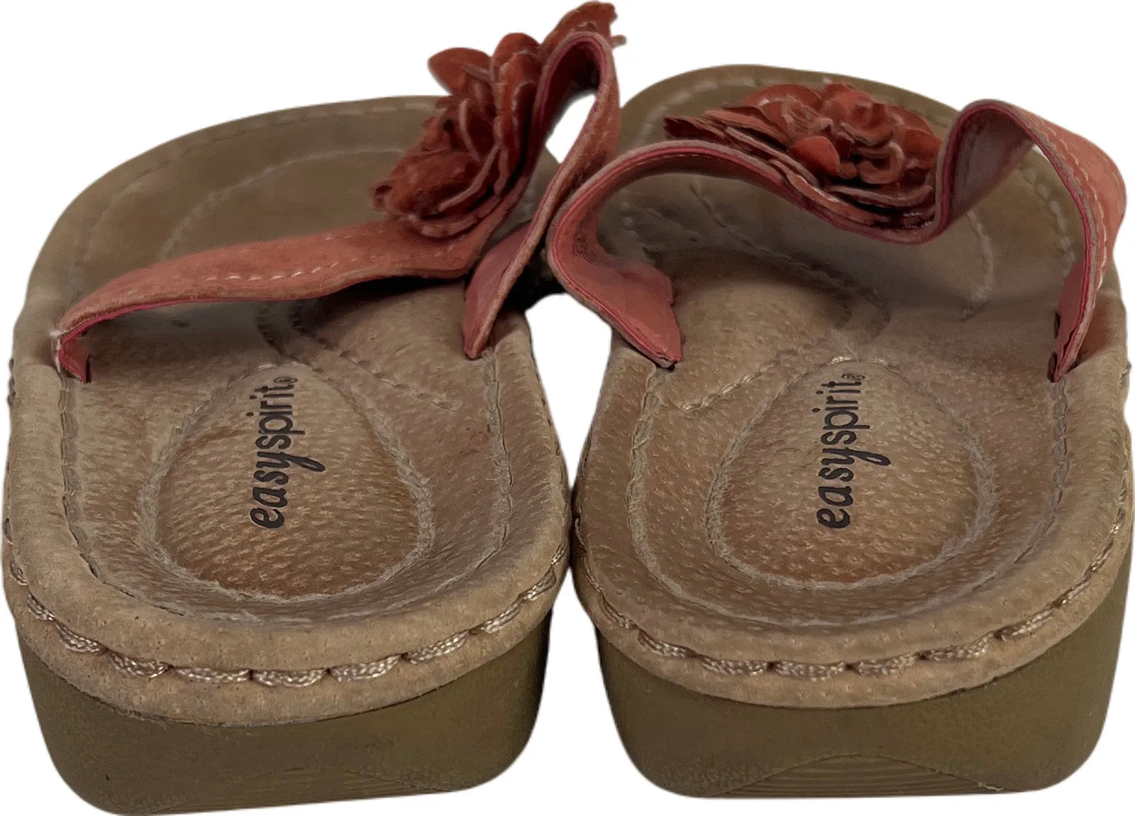 Easy Spirit Women’s Pink Leather Dream Joy Floral Flip Flops - 7.5