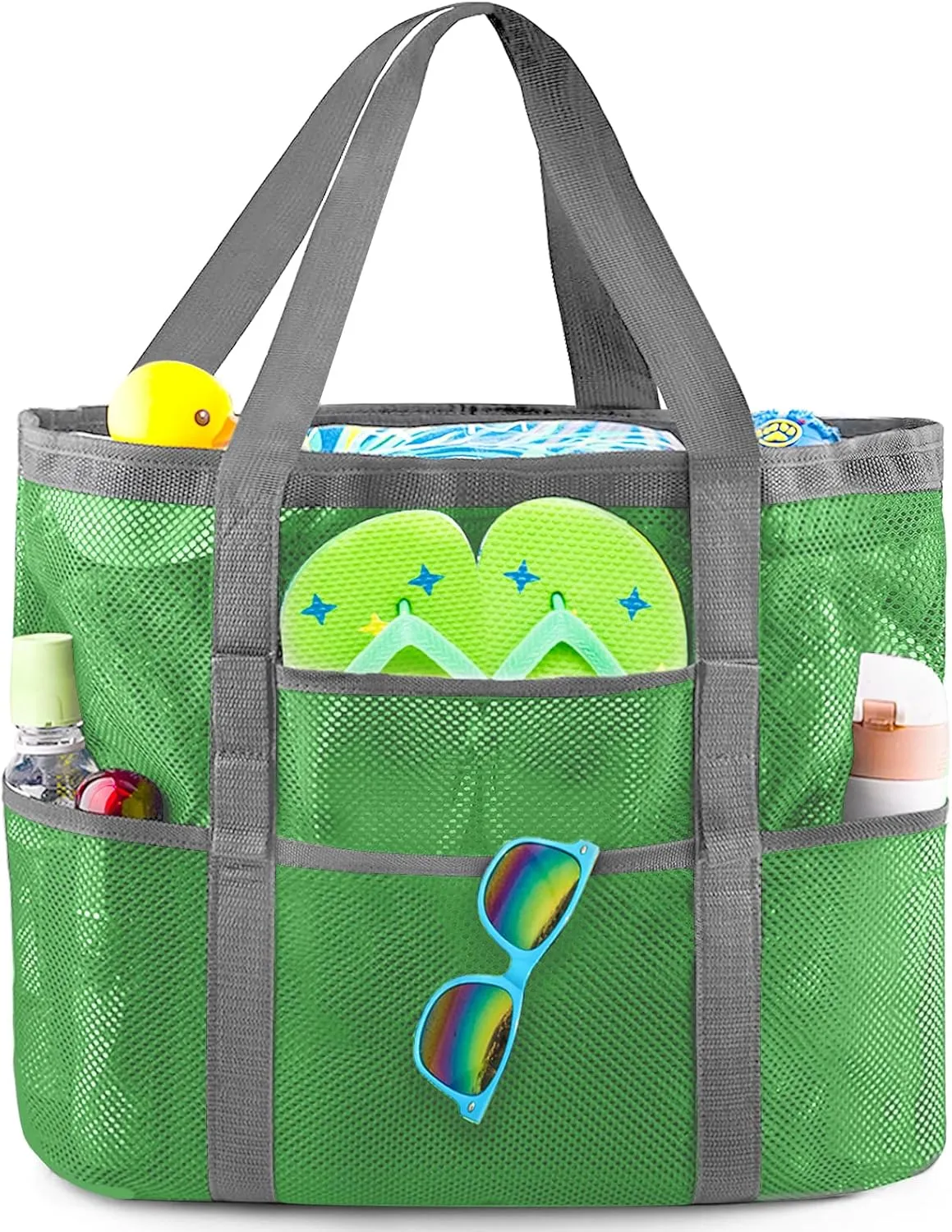 EASYFUN Beach Bag Large Mesh Beach Bag Lightweight Beach Tote with 9 Pockets Foldable Beach Accessories