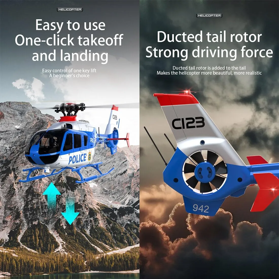 EC135 C123 1/36 Scale RC Helicopter, 2.4GHz 6CH Remote Control Helicopter with 6-Axis Gyro, 3D Flip, Inverted Flight, Altitude Hold, One Key Take Off/Landing - Champagne Gold/3 Battery