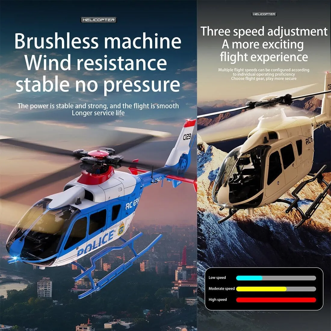 EC135 C123 1/36 Scale RC Helicopter, 2.4GHz 6CH Remote Control Helicopter with 6-Axis Gyro, 3D Flip, Inverted Flight, Altitude Hold, One Key Take Off/Landing - Champagne Gold/3 Battery