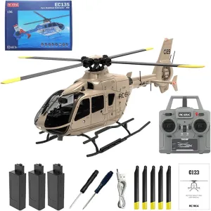 EC135 C123 1/36 Scale RC Helicopter, 2.4GHz 6CH Remote Control Helicopter with 6-Axis Gyro, 3D Flip, Inverted Flight, Altitude Hold, One Key Take Off/Landing - Champagne Gold/3 Battery