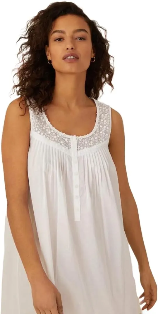Eileen West Women's Nightgown, White, Medium - Lace Daydream Cotton Ballet Gown, Long Sleeve, 100% Cotton Woven Lawn, Floral Yoke, Nursing Mothers, Nightwear