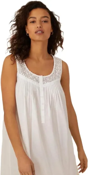 Eileen West Women's Nightgown, White, Medium - Lace Daydream Cotton Ballet Gown, Long Sleeve, 100% Cotton Woven Lawn, Floral Yoke, Nursing Mothers, Nightwear
