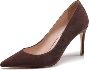 Eldof Women's High Heel Pumps Pointed Toe Suede Heels Slip on Comfort Pumps3.2 Inches for Dress Party Office