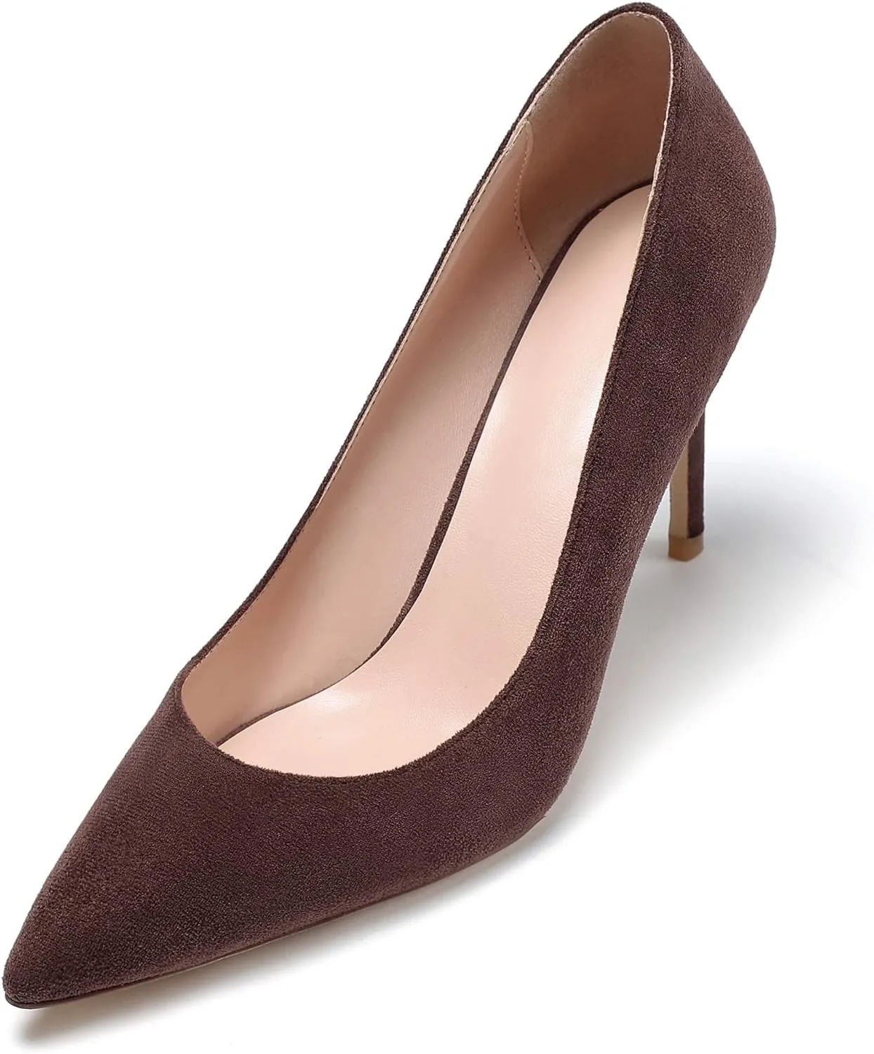 Eldof Women's High Heel Pumps Pointed Toe Suede Heels Slip on Comfort Pumps3.2 Inches for Dress Party Office