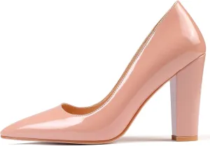Eldof Women's Pointed Toe Chunky High Heel Pumps Slip On 4 Inches Block Heels Comfortable High Heeled Dress Shoes for Wedding Party Event