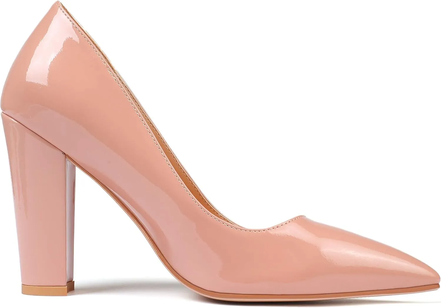 Eldof Women's Pointed Toe Chunky High Heel Pumps Slip On 4 Inches Block Heels Comfortable High Heeled Dress Shoes for Wedding Party Event