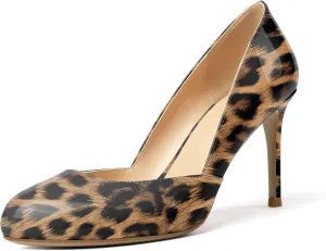 Eldof Women's Round Toe Slip On 3.4 Inch High Heels Cut Out D'Orsay Pumps for Casual Dress Office