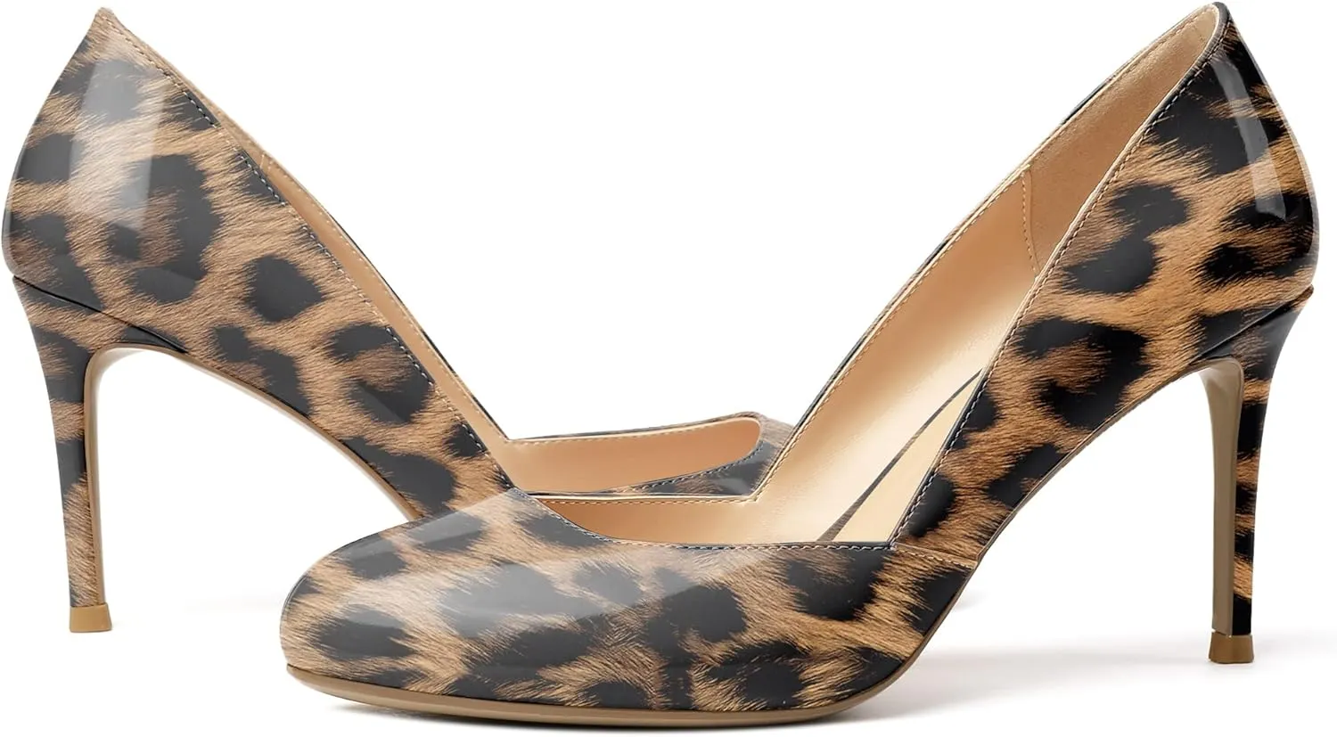 Eldof Women's Round Toe Slip On 3.4 Inch High Heels Cut Out D'Orsay Pumps for Casual Dress Office