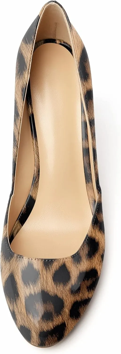 Eldof Women's Round Toe Slip On 3.4 Inch High Heels Cut Out D'Orsay Pumps for Casual Dress Office