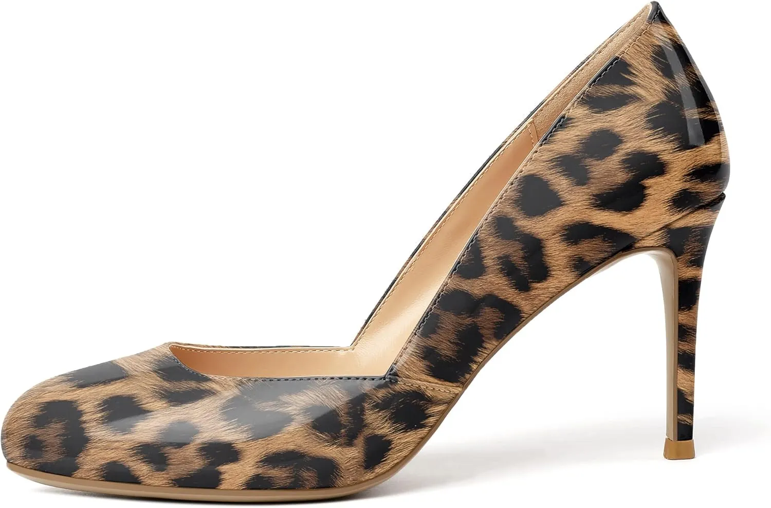 Eldof Women's Round Toe Slip On 3.4 Inch High Heels Cut Out D'Orsay Pumps for Casual Dress Office
