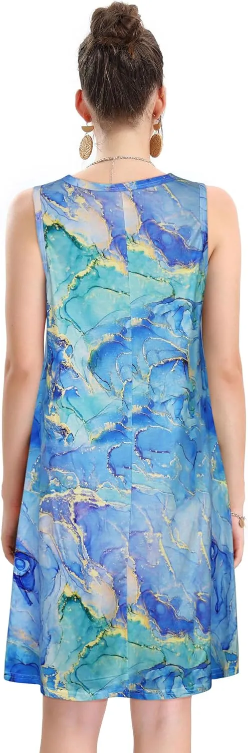 elescat Women's Summer Dresses 2025 Beach Casual Sleeveless Floral Print Tank Loose Sundress with Pocket