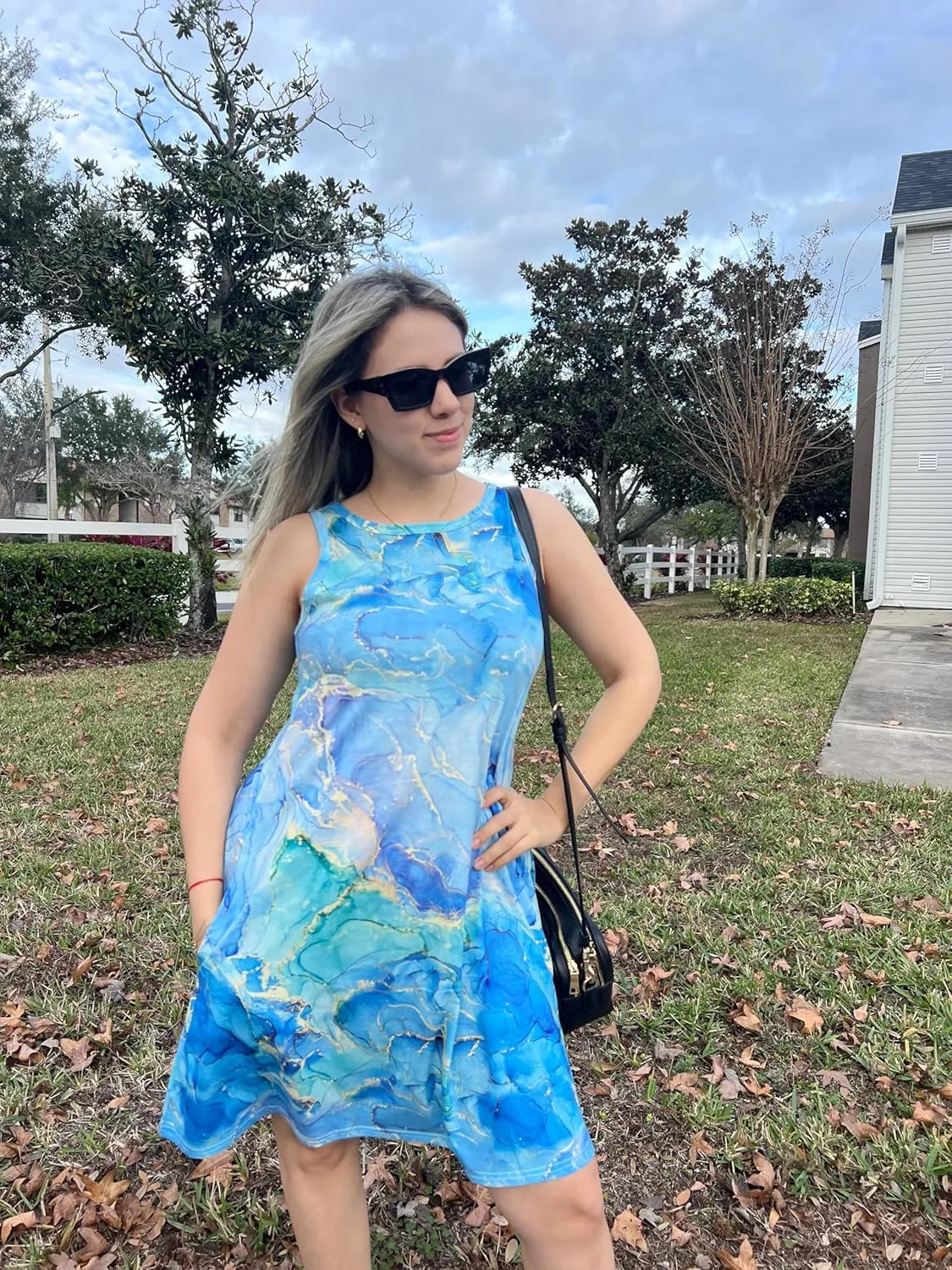 elescat Women's Summer Dresses 2025 Beach Casual Sleeveless Floral Print Tank Loose Sundress with Pocket