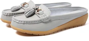 Eliogn Women's Leather Slip-On Loafers Fashion Breathable Lightweight Non-Slip Casual Slippers